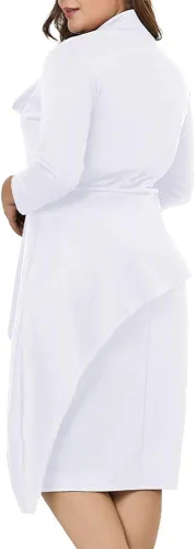 Vista 2 de LALAGEN Vestido midi entallado de manga larga con cuello de corbata peplum para mujer, talla grande