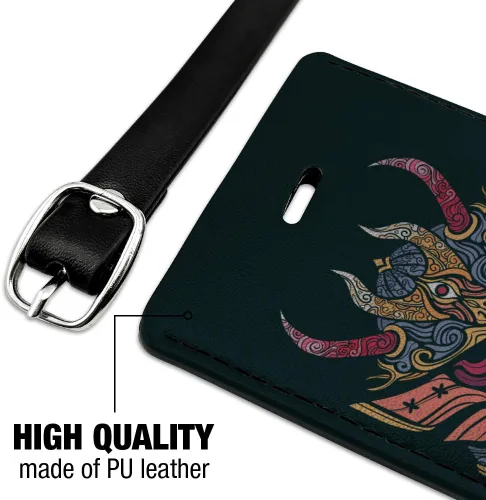 Vista 3 de Samurai Warrior Japanese Demon Oni Máscara Rectángulo de Cuero para Equipaje Tarjeta de Identificación