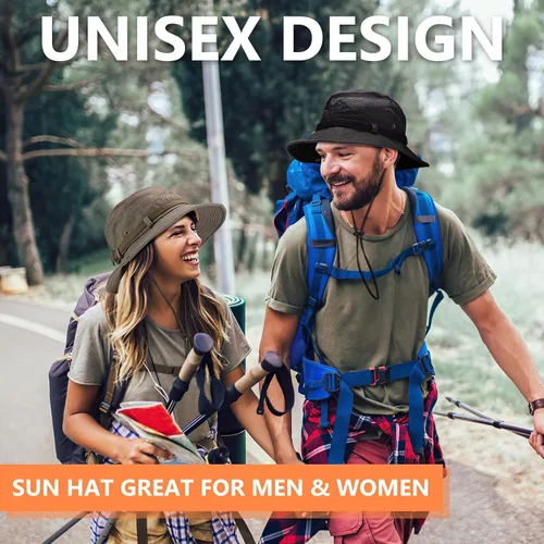 Vista 8 de Obling Sombrero de sol para hombres y mujeres, sombrero de pesca UPF 50 de ala ancha, sombrero de pescador Safari Boonie