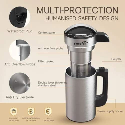 Vista 8 de Máquina para hacer leche de almendras de acero inoxidable 304 (filtro integrado) 50 onzas, 6-7 tazas por lote, licuadora de cocina 8 en 1 para hacer