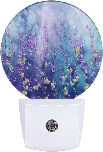 Vista 10 de Luz nocturna de gato blanco, flores moradas enchufables con sensor de atardecer a amanecer para dormitorio, baño y sala de estar, lámpara apta