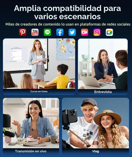 Vista 12 de Micrófono Lavalier inalámbrico para teléfonos iPhone y Android, micrófono de solapa con clip AI Noise Reduction & Hi-Fi Audio & 24H Working Time &