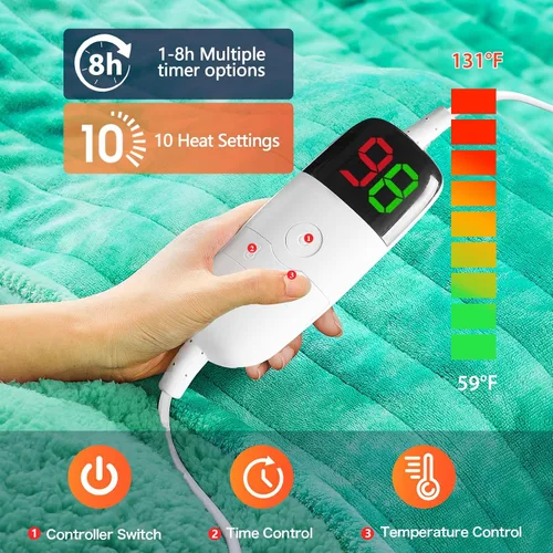 Vista 4 de greenoak Manta eléctrica con calefacción, manta térmica de piel sintética Sherpa para sofá cama, regalos cálidos de invierno para mujeres/ella