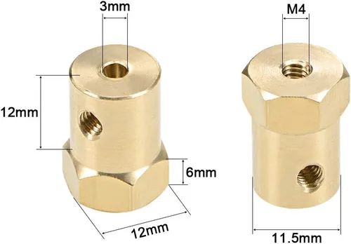 Vista 2 de uxcell Acoplador hexagonal de 0.118 in con motor de orificio hexagonal de latón conector de acoplamiento para ruedas de automóvil, neumáticos, motor