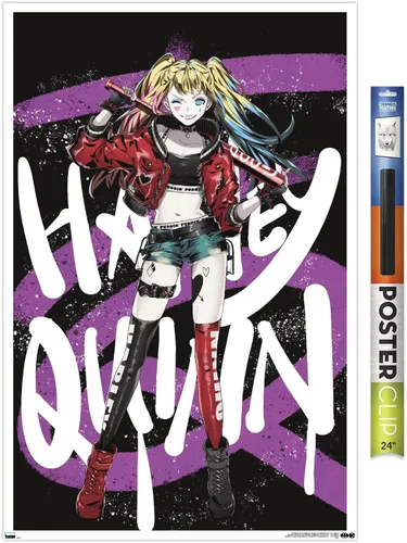Vista 19 de Trends International DC Comics - Póster de pared de anime Harley Quinn, 14.725 x 22.375 pulgadas, versión enmarcada de madera de granero