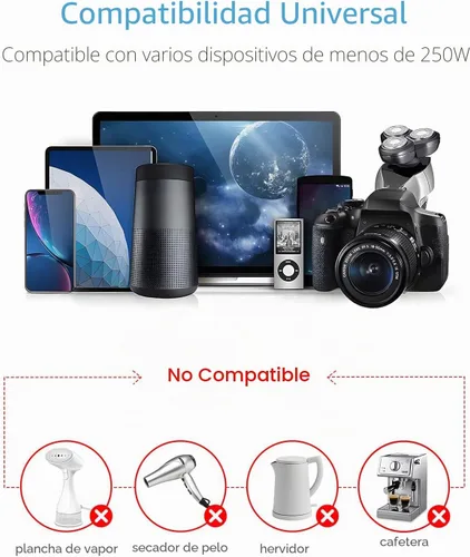Vista 5 de BESTEK Adaptador de corriente internacional de 300 W, 220 V a 110 V, convertidor de voltaje de viaje reductor con 4 puertos USB (2 USB de 20 W)