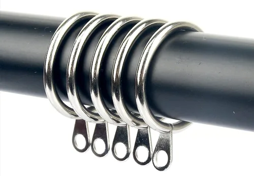 Vista 4 de 50 anillos de cortina negros con ganchos, anillos de cortina de metal, anillos de barra de cortina y ganchos de cortina para pasadores de cortina