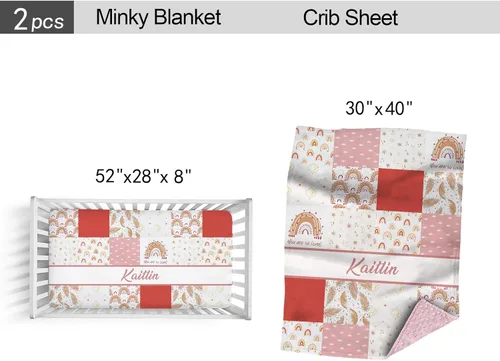 Vista 4 de Juego de ropa de cama personalizado para cuna de bebé para niñas, juego de ropa de cama personalizada para cuna con nombre, ropa de cama colorida