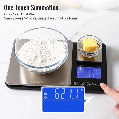 Vista 4 de KitchenTour - Báscula digital de alimentos para cocina, 0.001 oz/33 libras, doble plataforma, báscula de cocina inteligente de precisión