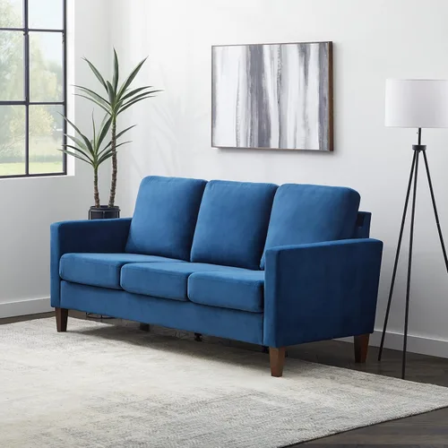 Vista 19 de Edenbrook Sofá tapizado Archer - Asientos Tres - Brazo Recto Diseño Moderno, Terciopelo Verde