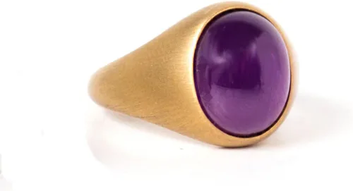 Vista 2 de Anillo de sello de amatista ovalada, anillo de amatista dorada, Oro, Amatista