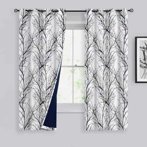 Vista 29 de FMFUNCTEX Cortinas 100% opacas para dormitorio, cortinas de ramas de árbol blanco y negro de 54 pulgadas de largo para sala de estar, cortinas
