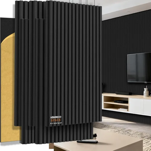 Vista 11 de EVERECO Paquete de 6 paneles acústicos grandes, 47.2×23.6×0.4 pulgadas, paneles insonorizados para pared, adecuados para sala de medios, estudio