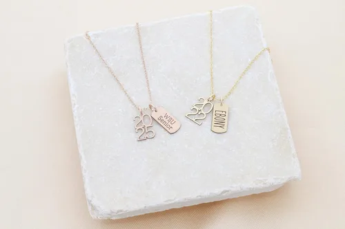 Vista 6 de DistinctlyIvy Graduate Gift Custom Senior Year Necklace - IBD - Custom Name or Quote - 14K Gold Filled Sterling Silver Charm