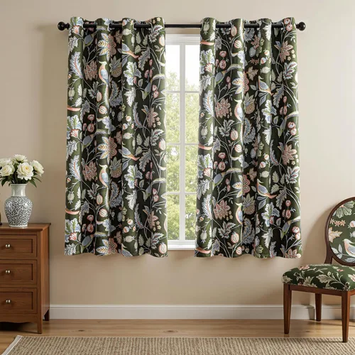 Vista 27 de MYSKY HOME Cortinas florales para puerta francesa de 40 pulgadas de largo, juego de 2 cortinas opacas de privacidad con bolsillo para barra A-verde