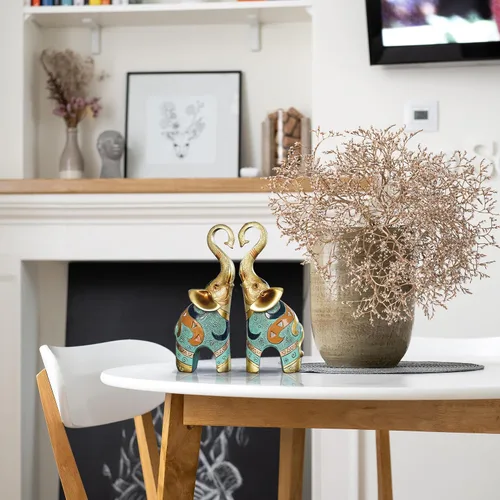 Vista 7 de Decoración de elefante de buena suerte para el hogar, pequeñas figuras y estatuas de elefante (2 piezas medianas)