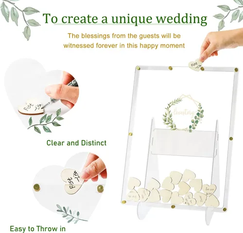 Vista 4 de AerWo Libro de Invitados de Boda Alternativo, Libro de Invitados Recepción de Boda, Caja de Libro de Invitados de Acrílico con Soporte, Caja