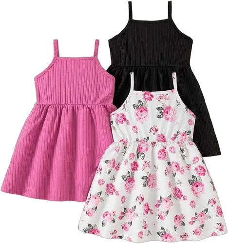 Vista 3 de Vestidos para niñas Vestidos para niñas pequeñas Paquete de 3 Vestido casual de fiesta con estampado patinador acampanado tipo A Vestido de verano
