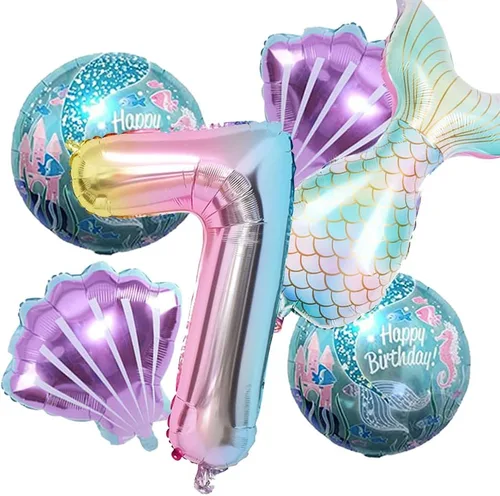 Vista 6 de Kit de decoración de cumpleaños de sirena sdquskin: 6 globos verdes de sirena (número 1) para niñas