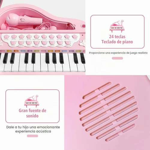 Vista 4 de Love & Mini - Piano/teclado de juguete para niños de 3 a 5 años como regalo de cumpleaños, con 24 teclas, color rosa; instrumento musical de juguete