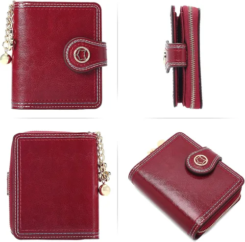 Vista 5 de Bolso de cuero bordado vintage y billetera RFID para tarjetas de crédito para mujer