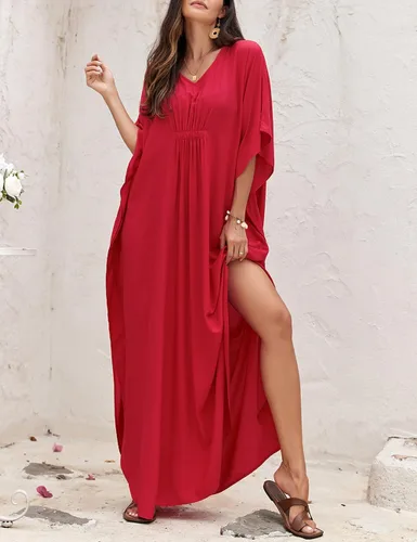 Vista 4 de Traje de baño para mujer, estampado floral, caftán turco, vestido largo para la playa