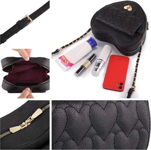 Vista 6 de Ayliss Bolso cruzado para mujer, con forma de corazón, bolso de hombro pequeño, bolso cruzado de noche, bolso de piel sintética