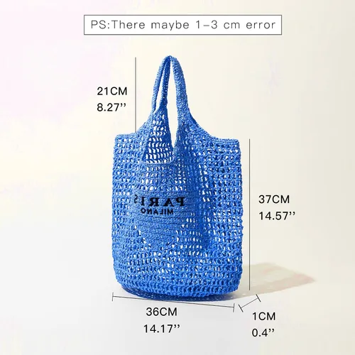 Vista 5 de IBower Bolsa tejida de paja para mujer, bolsa de playa de malla de paja, bolsa de hombro, plegable, de gran capacidad, para días festivos y fiestas