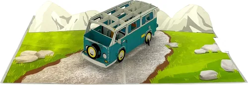 Vista 4 de Tarjeta de felicitación Pop Up Camper Van – Aventura al aire libre, amante de la naturaleza, día del padre, regalo para papá, viaje por carretera