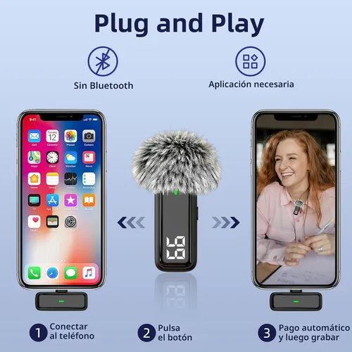 Vista 8 de NPTCL 2 en 1 Micrófono de solapa inalámbrico Lavalier para iPhone iPad