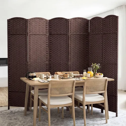 Vista 7 de 6 Panel Woven Room Divider, 69" Folding Privacy Screen, Brown Marrón
