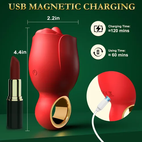Vista 6 de Vibrador juguetes sexuales para adultos, juguete sexual de rosa con lengua de lamer girada de 360°, juguetes sexuales femeninos con asa, juguetes