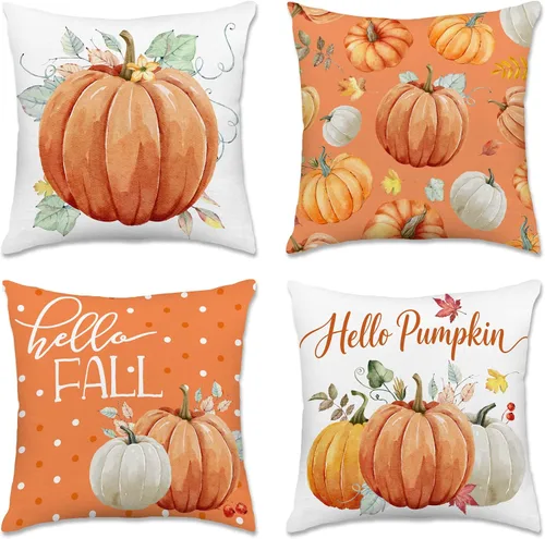 Vista 26 de pinata Juego de 4 fundas de almohada de otoño de 18 x 18 pulgadas