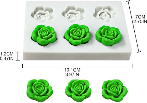 Vista 2 de Molde de silicona de flor de rosa de 6 cavidades, molde de chocolate para fondant, modelo de resina de arcilla, herramienta de decoración