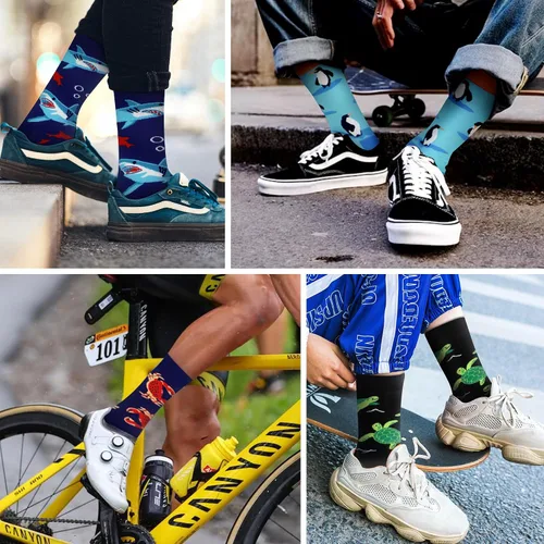 Vista 2 de WeciBor - 12 pares de calcetines de algodón peinado para hombre con diseños divertidos y locos, tamaño 7-10/10-13/13-15 Negro/Azul/Verde/Multicolor