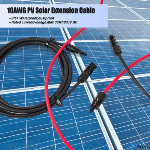 Vista 6 de Cable de extensión solar de 3 pies 10 AWG (6 mm²) Cable de panel solar con conectores de cable fotovoltaico macho hembra conector adaptador de cable