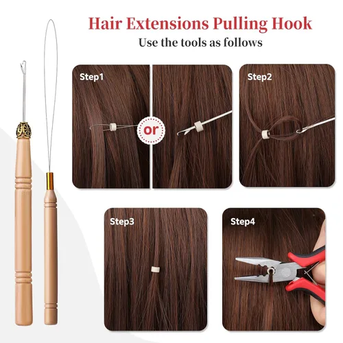 Vista 4 de Kit de herramientas de extensión de cabello, 5 colores, 1000 piezas de micro anillos de silicona Hair Styling Tools Accessory with Hair Extension