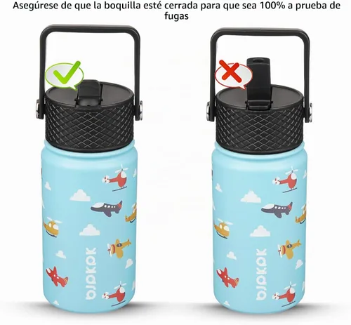 Vista 5 de BJPKPK Botella de agua con tapa con pajilla, botella de agua aislada de 15 onzas, botellas de agua de metal de acero inoxidable, termo reutilizable