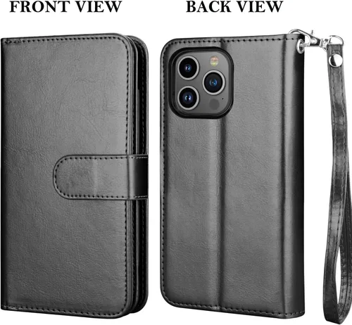 Vista 7 de Funda tipo cartera para iPhone 15 Pro, funda para iPhone 15 Pro, funda de piel sintética con soporte para tarjetas de crédito