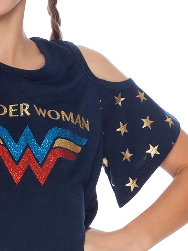Vista 3 de DC Comics Wonder Woman - Camisón con purpurina y hombros descubiertos para niñas
