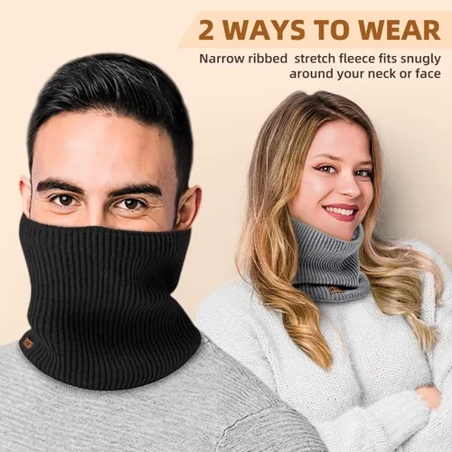 Vista 4 de Polainas de cuello de invierno para hombre, paquete de 3, calentador de cuello para mujer, térmica, gruesa, cálida, forro polar, clima frío, bufanda