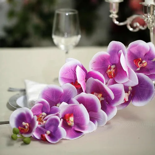 Vista 5 de Tableclothsfactory - Juego de 2 tallos de orquídea de seda artificial, 40 pulgadas de alto, color blanco y morado