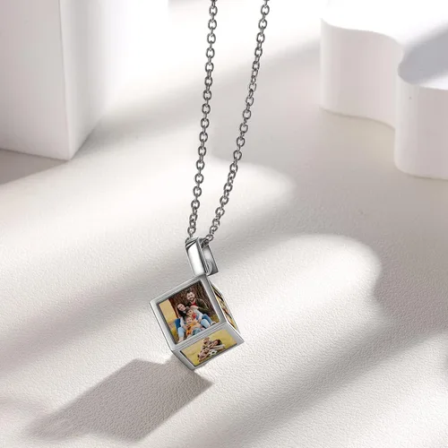Vista 4 de Collar personalizado con foto para mujer, collar con colgante de imagen grabada de seis caras, regalo de joyería de memoria para madre y padre