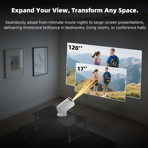 Vista 6 de Mini proyector inalámbrico con WIFI 6 y Bluetooth, soporte 4K 1080P Proyector portátil giratorio de 180°. Proyector de video de pantalla