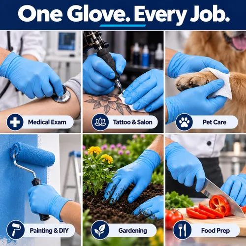Vista 4 de FIRST GLOVE Volt - Guantes desechables de nitrilo azul de 6 mil, 100 unidades, pequeños, aptos para alimentos, para examen médico, para cocinar
