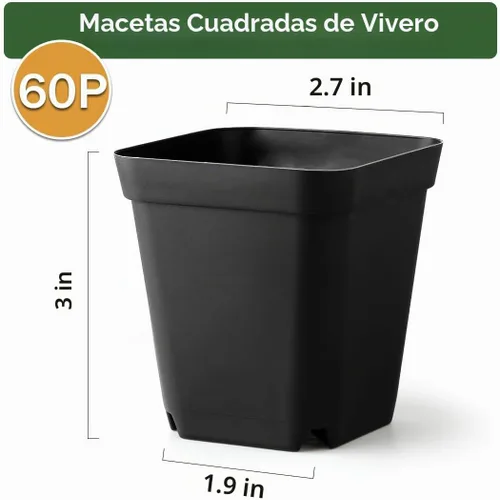 Vista 2 de 60 piezas de macetas de vivero de 6,9 cm, macetas de plástico para inicio de semillas con agujeros de drenaje, macetas de plántulas resistentes