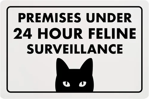 Vista 39 de Señal de Gato de 24 Horas de Vigilancia Felina de Premises Under 24 Hour - Cartel de gato divertido, metal, 8 x 12 pulgadas, letreros de gato