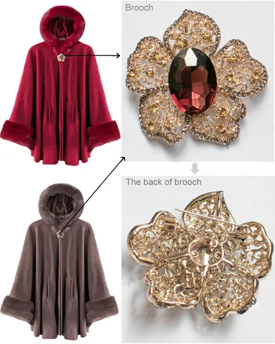Vista 6 de Dahlia Poncho de invierno para mujer con ribete de piel sintética y forro polar