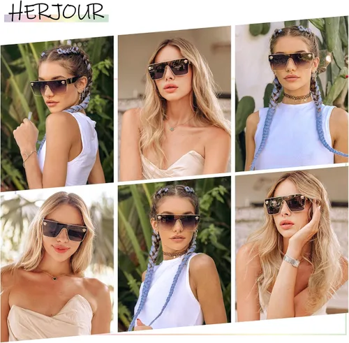Vista 2 de Allarallvr Gafas de sol cuadradas de gran tamaño para mujeres hombres vintage de moda clásica gafas de sol de sol para mujer AR82087