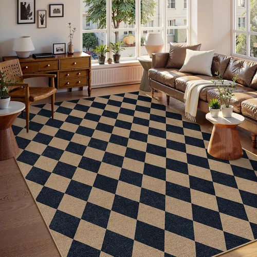 Vista 50 de Lahome Alfombra de yute a cuadros fácil 2'x3', alfombra pequeña para entrada, antideslizante, alfombra para la puerta delantera de la cocina